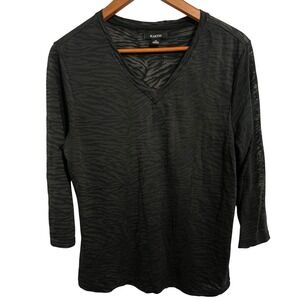 Kaktus Brown and Black Animal Print 3/4 Sleeved Semi-Sheer Blouse Women's XL